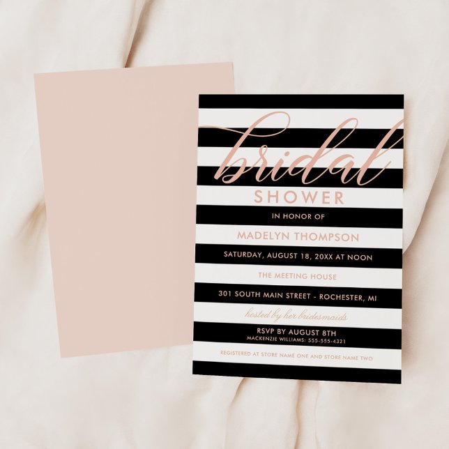 Chic Stripe Rose Gold Wedding Bridal Shower Invitation (Creator Uploaded)