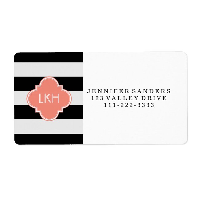Chic Stripe & Three Monogram Label (Front)