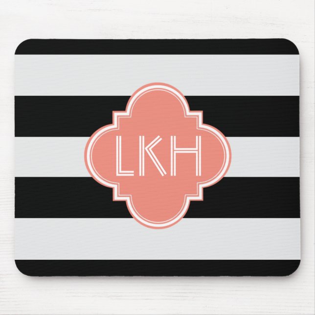 Chic Stripe & Three Monogram Mouse Pad (Front)
