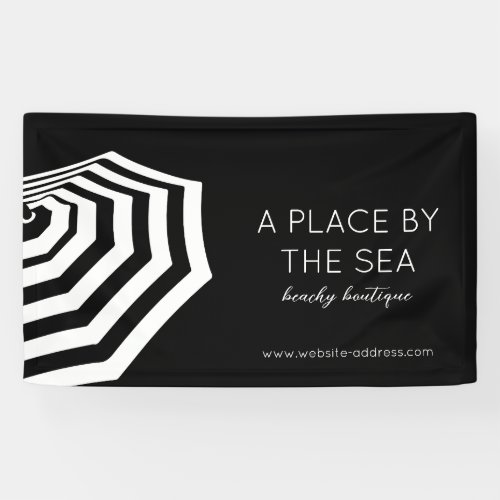 Chic Striped Beach Umbrella Boutique Black Banner
