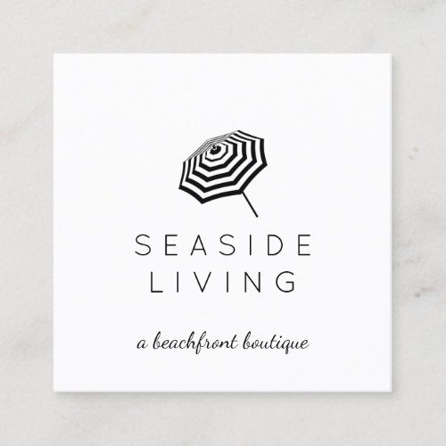 Chic Striped Beach Umbrella Logo Boutique Square Business Card