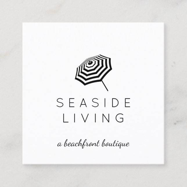 Chic Striped Beach Umbrella Logo Boutique Square Business Card (Front)