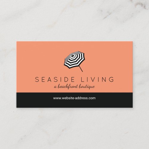 Chic Striped Beach Umbrella Logo Coral Business Card
