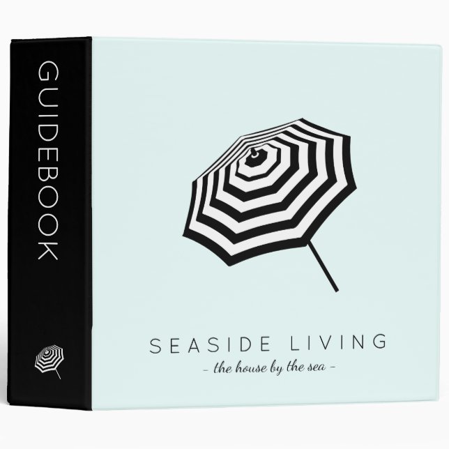 Chic Striped Beach Umbrella Logo Mint Binder (Front/Spine)