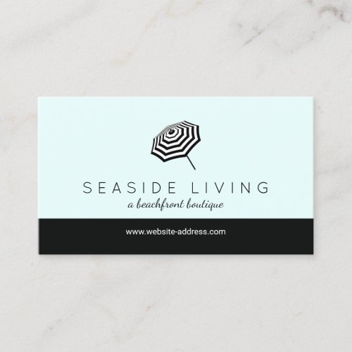 Chic Striped Beach Umbrella Logo Mint Business Card