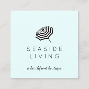 Chic Striped Beach Umbrella Logo Mint Square Business Card