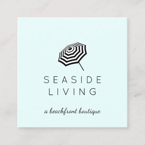 Chic Striped Beach Umbrella Logo Mint Square Business Card