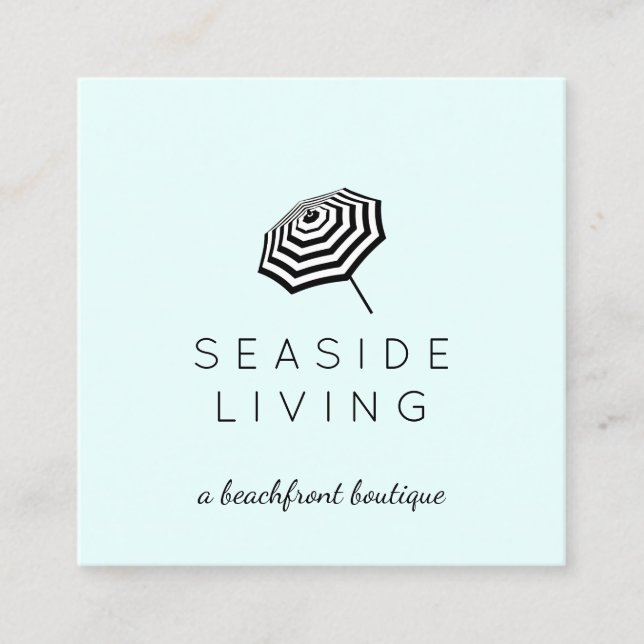 Chic Striped Beach Umbrella Logo Mint Square Business Card (Front)