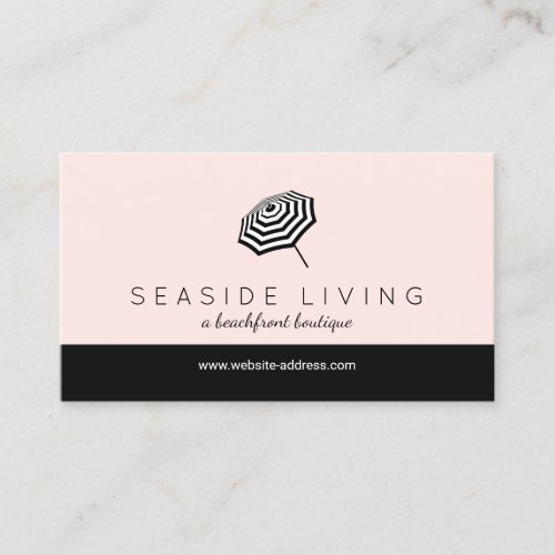 Chic Striped Beach Umbrella Logo Pink Business Card