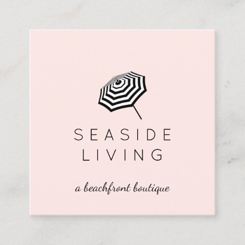Chic Striped Beach Umbrella Logo Pink Square Business Card