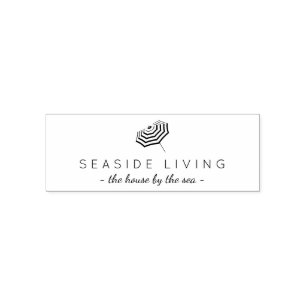 Chic Striped Beach Umbrella Logo Rubber Stamp