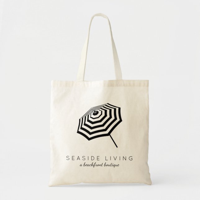 Chic Striped Beach Umbrella Logo Tote Bag (Front)