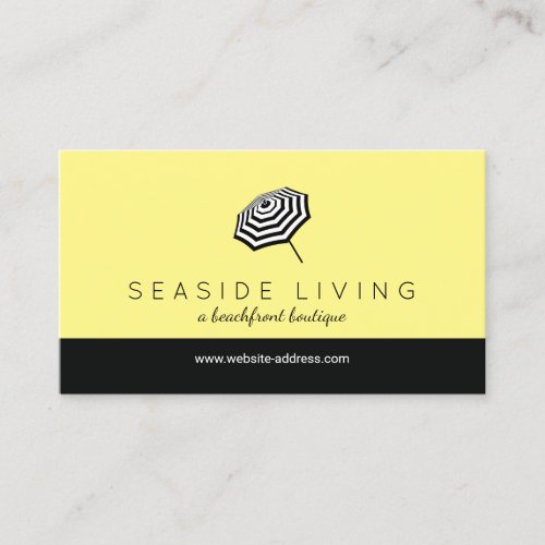 Chic Striped Beach Umbrella Logo Yellow Business Card