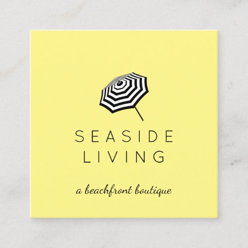 Chic Striped Beach Umbrella Logo Yellow Square Business Card