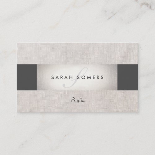 Chic Striped Faux Silver Foil and Black Monogram Business Card