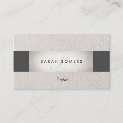 Customizable Elegant Striped Beige, Silver and Black Monogram Business Card Template