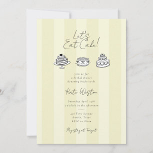 Chic Striped Let’s Eat Cake Yellow Bridal Shower Invitation