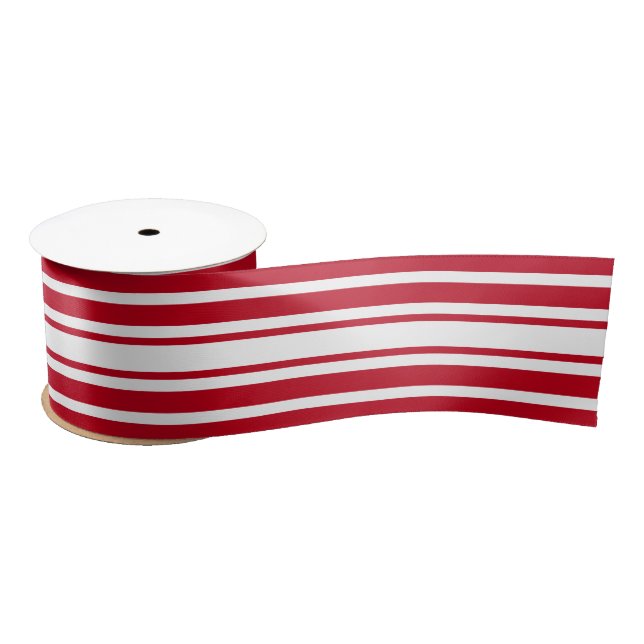 Chic Striped Red and White Minimal Modern Elegant Satin Ribbon (Spool)