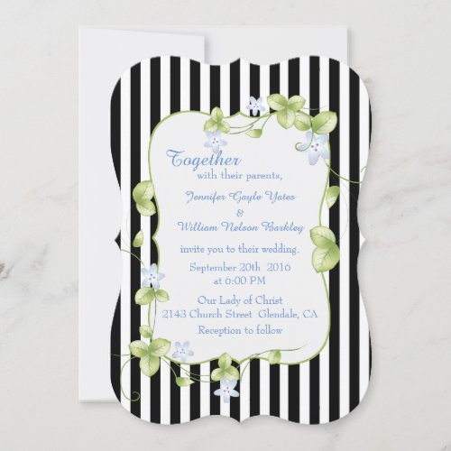 Chic Stripes and Floral Vines Wedding Invitation