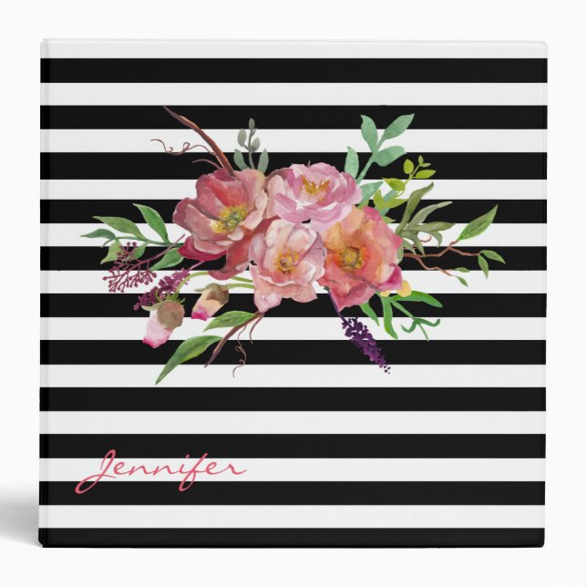 Chic Stripes and Flowers Custom Binder (Front)