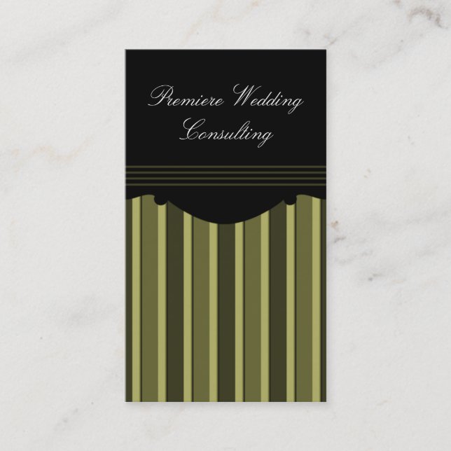 Chic Stripes Business Card, Olive Green Card (Front)