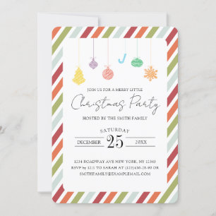 Chic Stripes & Christmas Ornament Christmas Party Holiday Card