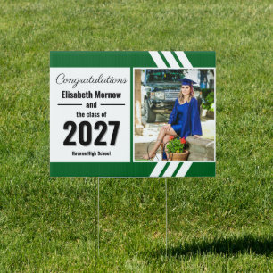 Chic Stripes Class of 2027 Photo Graduation Yard Sign