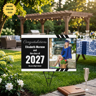 Chic Stripes Class of 2027 Photo Graduation Yard Sign