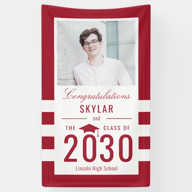 Chic Stripes EDITABLE COLOR Graduation Banner (Vertical)