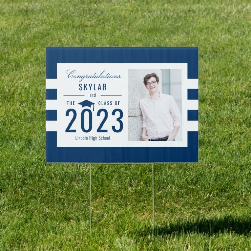 Chic Stripes EDITABLE COLOR Graduation Yard Sign