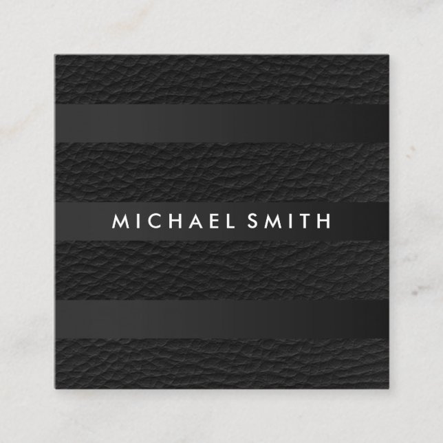 Chic Stripes Faux Leather Square Business Card (Front)