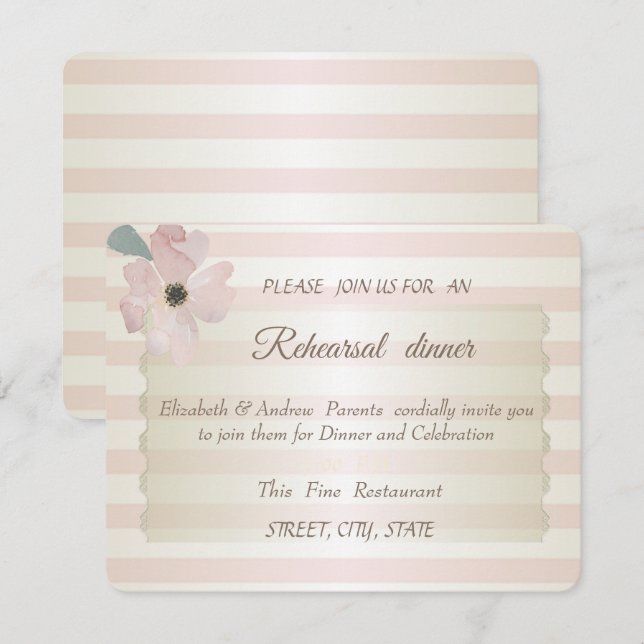 Chic  Stripes Flower,Wedding Rehearsal Dinner Invitation (Front/Back)