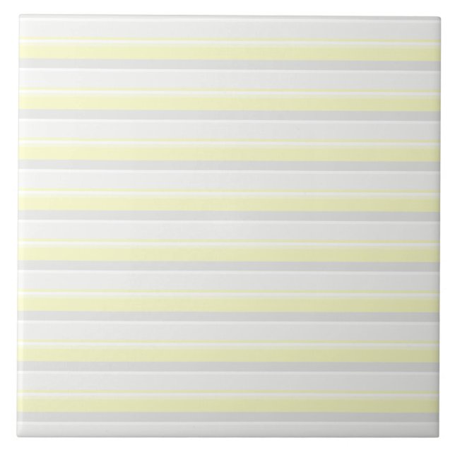 Chic Stripes In Gray White and Banana Yellow Ceramic Tile (Front)