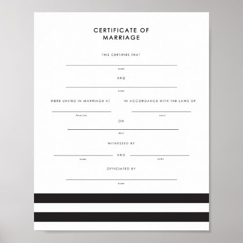 Chic Stripes Keepsake Marriage Certificate Poster