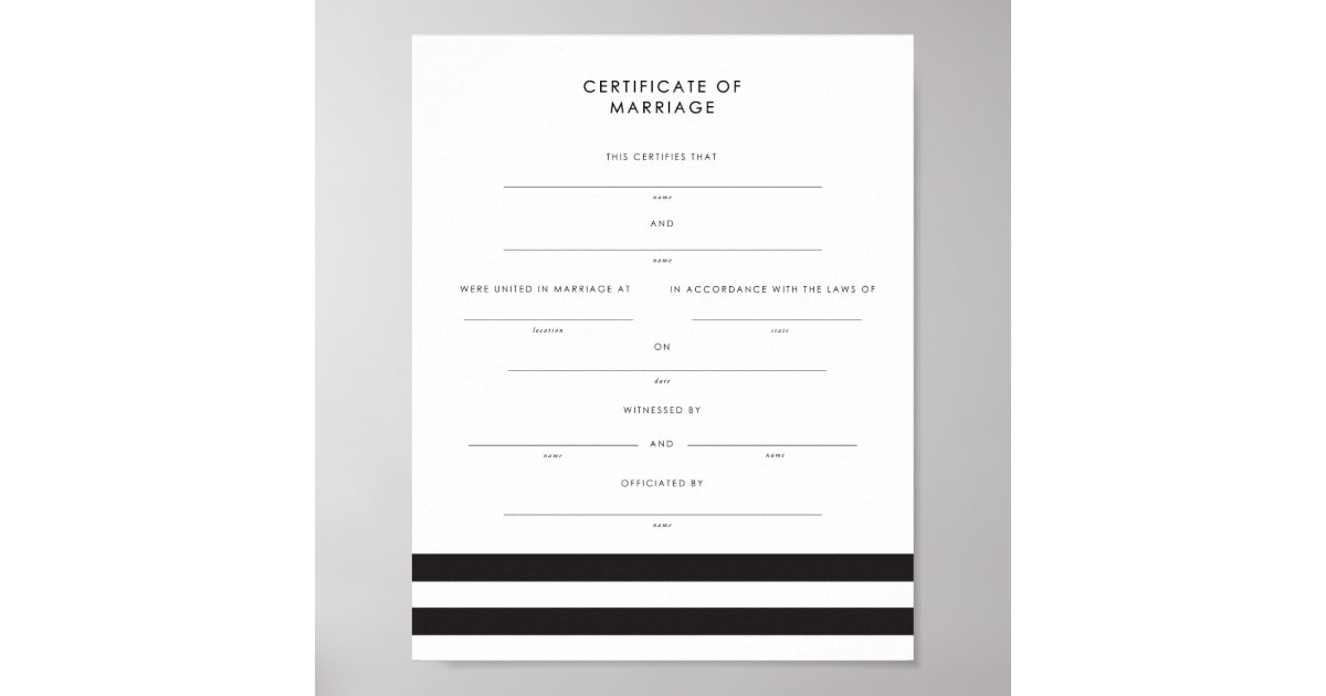 Chic Stripes Keepsake Marriage Certificate Poster | Zazzle