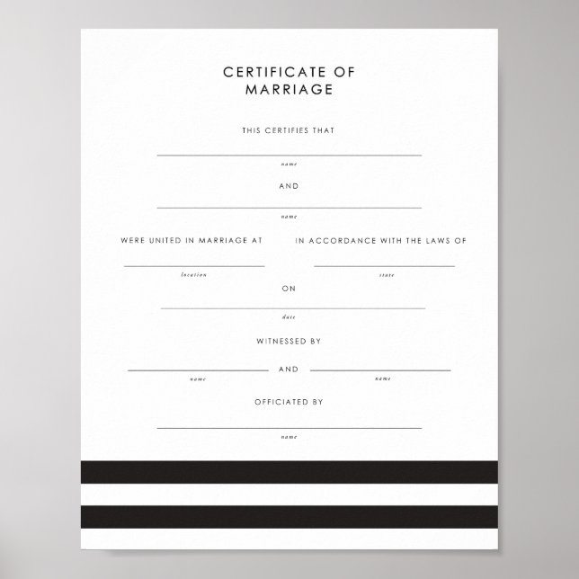 Chic Stripes Keepsake Marriage Certificate Poster (Front)
