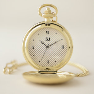 Chic Stripes Monogrammed Pocket Watch
