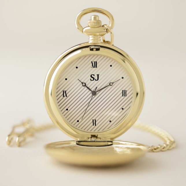 Chic Stripes Monogrammed Pocket Watch (Inside)