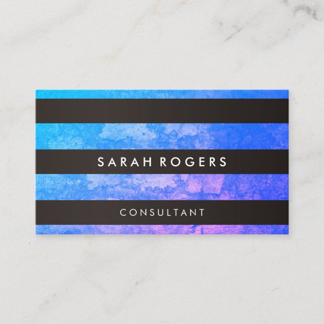Chic Stripes Pattern Grunge Blue Purple Business Card (Front)