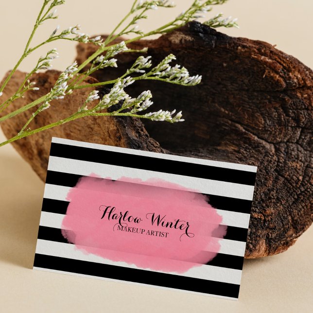Chic Stripes Pink Black White Makeup Artist Business Card (Creator Uploaded)