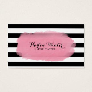 Chic Stripes Pink Black White Makeup Artist Business Card