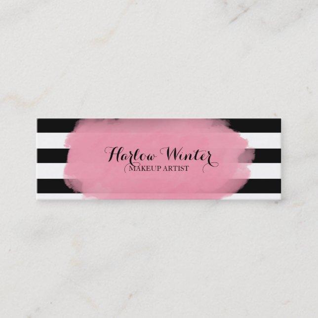 Chic Stripes Pink Black White Makeup Artist Mini Business Card (Front)