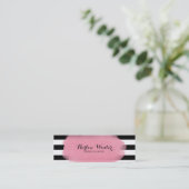 Chic Stripes Pink Black White Makeup Artist Mini Business Card (Standing Front)