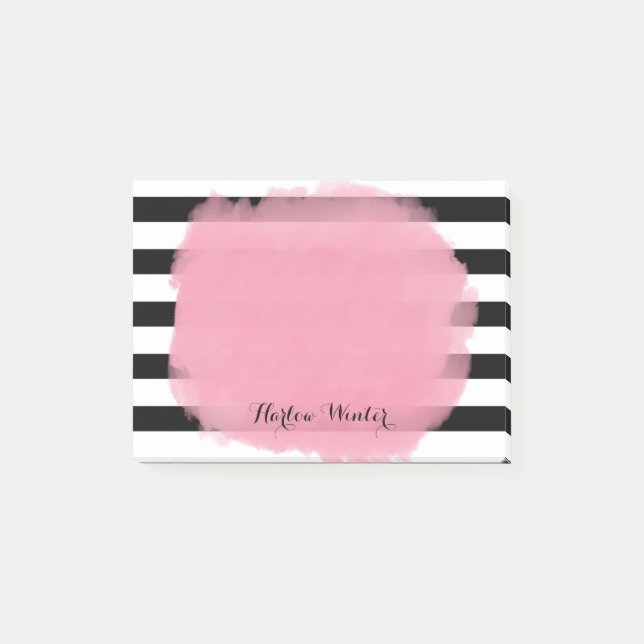 Chic Stripes Pink Black White Post-it Notes (Front)