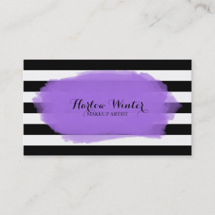 Chic Stripes Purple Black White Makeup Artist Business Card
