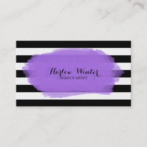 Chic Stripes Purple Black White Makeup Artist Business Card