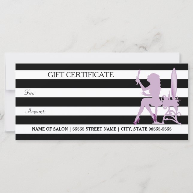 Chic Stripes Purple Girl Salon Gift Certificate (Front)
