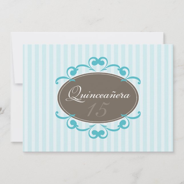 Chic Stripes Quinceanera Invitation (aqua) (Front)