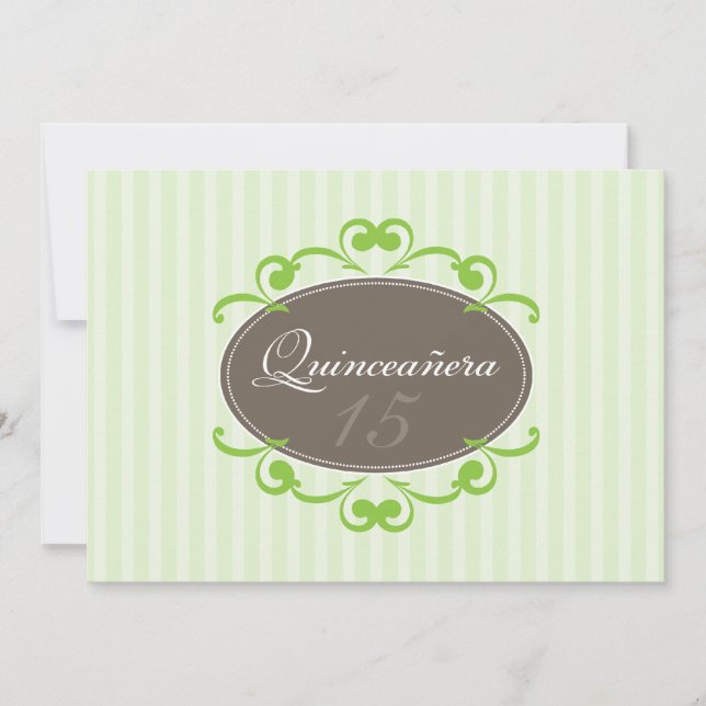 Chic Stripes Quinceanera Invitation (green apple) (Front)