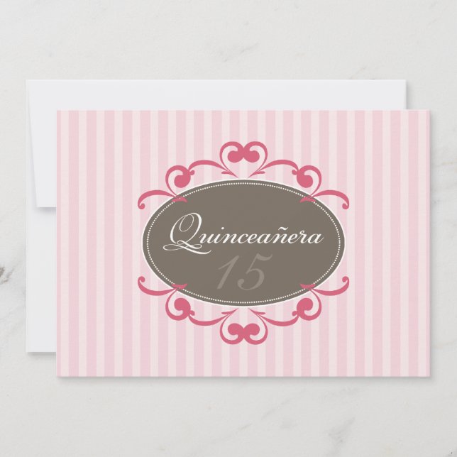 Chic Stripes Quinceanera Invitation (rose) (Front)